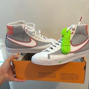 Nike White and Gray High-Top Sneakers Retro Design